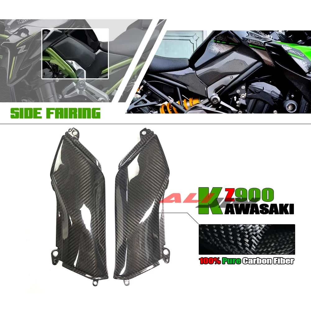 

Подходит для Kawasaki Z900 2017-2023 2021 2022 Z900SE боковой обтекатель из настоящего углеродного волокна для мотоцикла комплект крышки топливного бака Нижняя панель