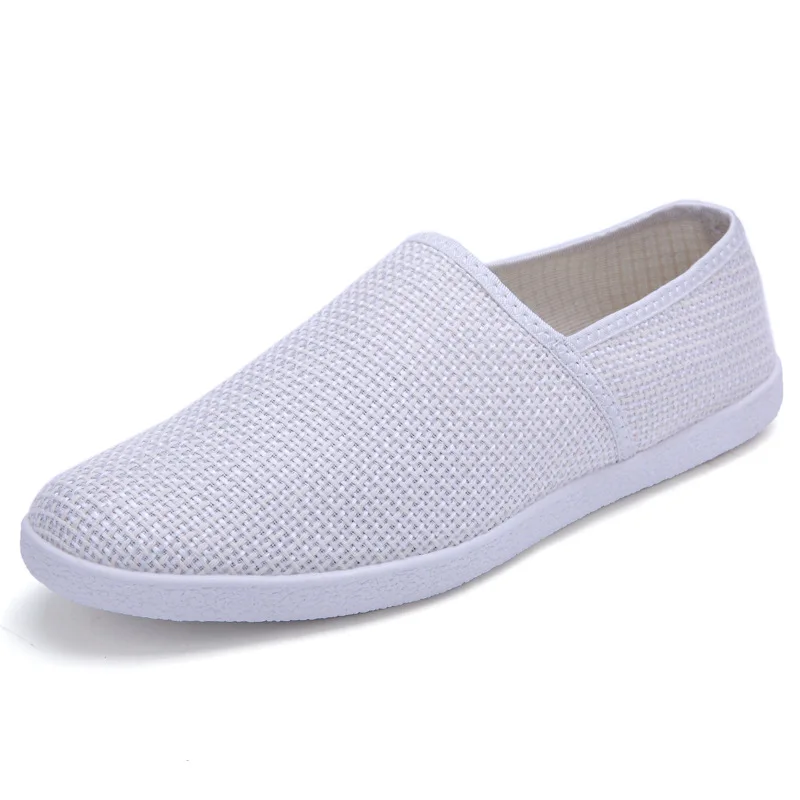 Linen Breathable Casual Flats Shoes Men's Canvas Loafers Fashion Men Canvas Shoes Slip on Fisherman Driving Footwear White Shoes 6
