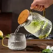 1pc glass pitcher with lid high borosilicate glass heavy duty water pitcher drink carafe for hot and cold beverges drinkware details 5