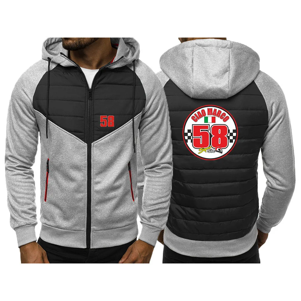 2023 New Spring Autumn Men 58 Super Sic Marco Simoncel Tricolor Hooded Jacket Casual Slim Patchwork Zipper Long Sleeve Clothing