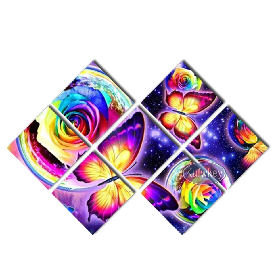 

7 Pieces Full Diamond Embroidery Abstract Art Landscape Colorful Butterfly Rose Painting mosaic Rhinestone Picture Home Decor