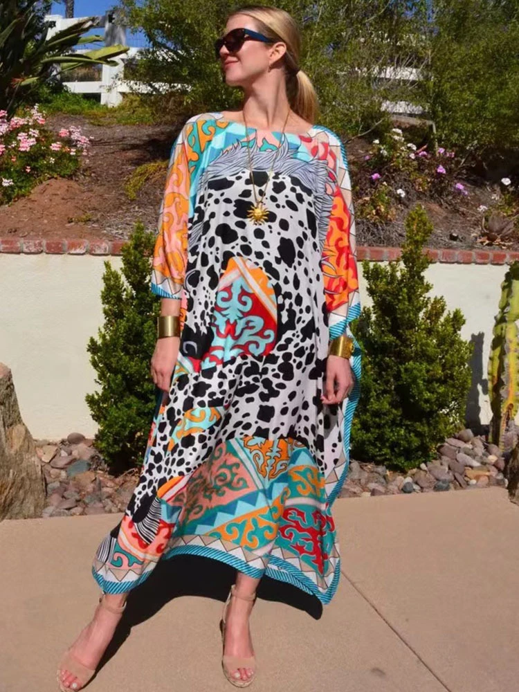 Beach Dresses for Women 2022 Leopard Printed Kaftans Swimsuit Cover Ups for Swimwear Bohemian