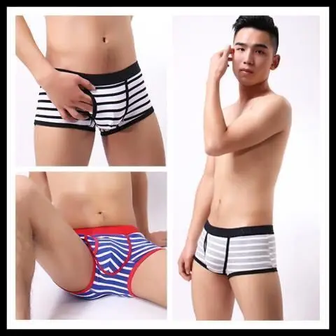 Gestreifte Baumwolle Unterwäsche Männer Mode Boxer getrennt erotische Dessous Unterhosen u Beutel nahtlose Ausbuchtung atmungsaktive Höschen männlich – Detail 15
