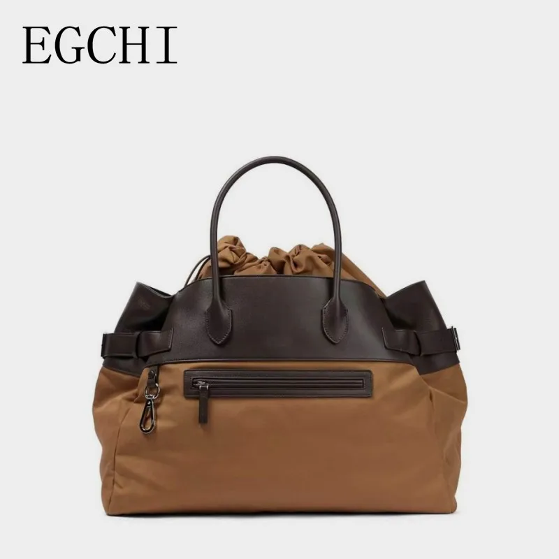 

EGCHI New Nylon Leather Large-capacity Commuter All-match Handbag Tote Bag Catwalk Style Nylon Joint Cowhide Handbag