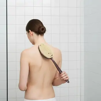 1 spazzola per massaggio corporeo 2 in 1 con manico lungo, spazzola per la schiena con setole naturali di cocco, spazzola da bagno per uso a secco e bagnato