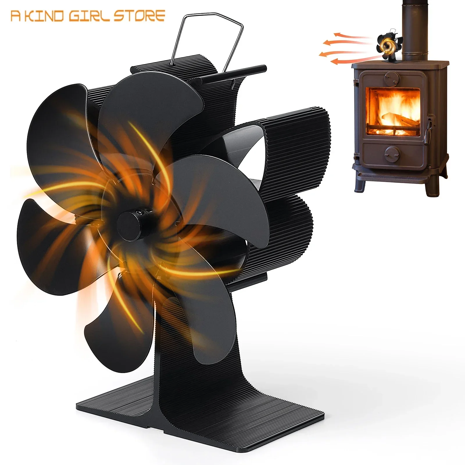 

6 Blades Heat Powered Fireplace Fan Quiet Safe Burning Stove Fan Efficient Heat Distribution for Home Firewood Log Wood Burner