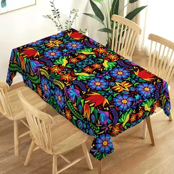 Mexican Cinco De Mayo Tablecloth Mexico Let's Fiesta Party Decoration Dia De Los Muertos Floral Home Kitchen Dining Room Decor 1