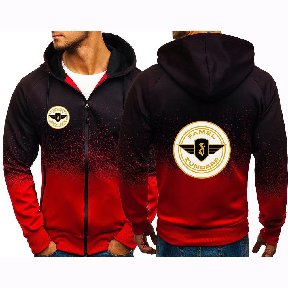 Cotton Gradient Zipper Hoodie Sweatshirt for Men