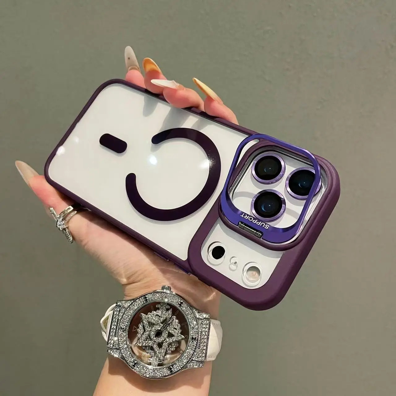 Luxury Transparent Magnetic Clear Shockproof Case with Lens Holder
