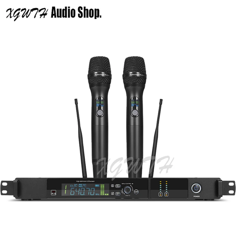 Wireless Microphone UHF Adjustable Frequency 2 Handheld Dynamic Caridoid Karaoke Mic for Stage
