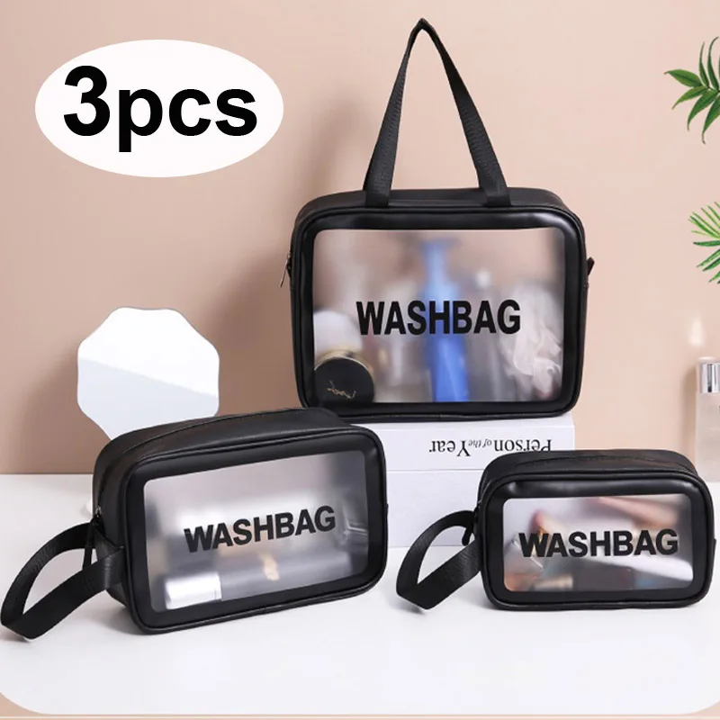 Buy Flower Travel Makeup Organizer Cosmetic Bag Clear PVC Waterproof Women  Handbag 2pcs/set Online