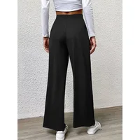 2025 Casual Straight Leg Pants Women Elastic Waist Stretchy Slimming Solid Black Office Daily Trousers   - Image 4