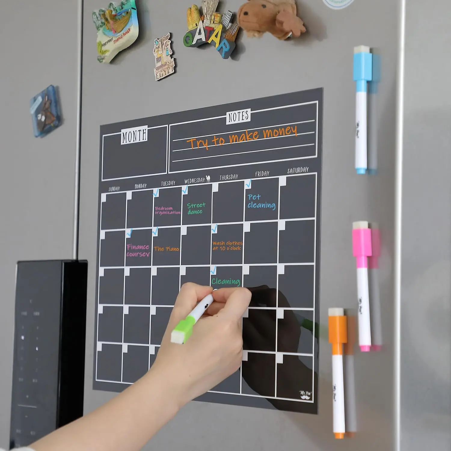 냉장고용 드라이 이레이즈 캘린더, 자석식, 드라이 이레이즈 마커 4개가 포함된 자석식 캘린더, 냉장고용 자석식 캘린더