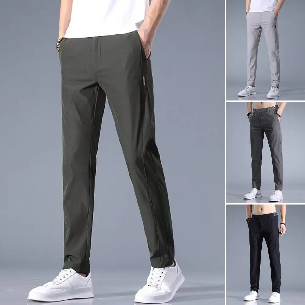 

Chic Men Summer Pants Pockets Quick Dry Trousers Ice Silk Men Summer Trousers