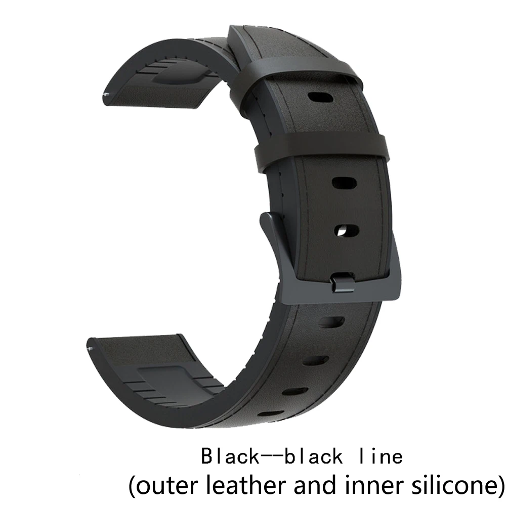 Premium Leather Silicone Bracelet Strap - 22mm Replacement Watchband