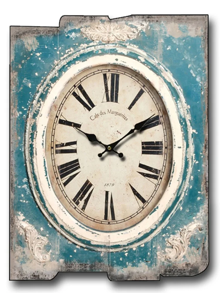 Large Square Wall Clock Retro Wood Vintage Clocks Color:A-84;Sheet Size:30X40CM