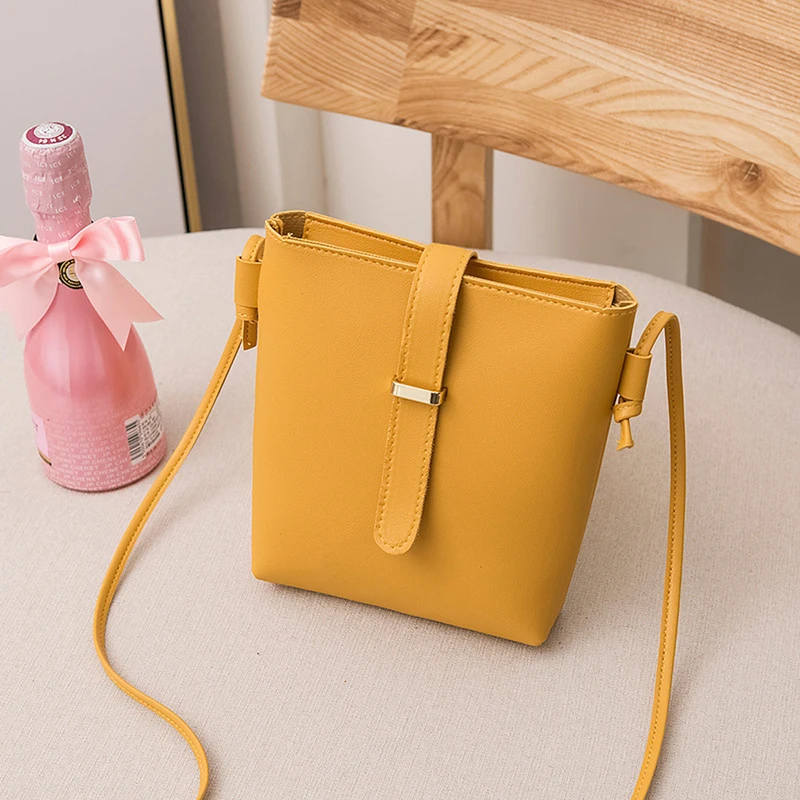 5-Color Women's Fashion Small Fresh Crossbody Bag PU Leather Solid Color Shoulder Bag Date and Shopping Bucket