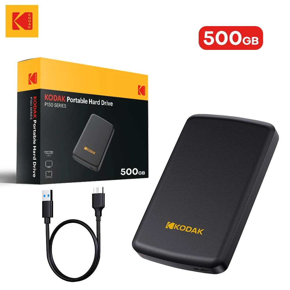 Kodak Taşınabilir Harici Harddisk P150 - 500GB/1TB USB 3.0 PHDD Harici Disk PS4/PS5 Xbox Mac PC için Mükemmel