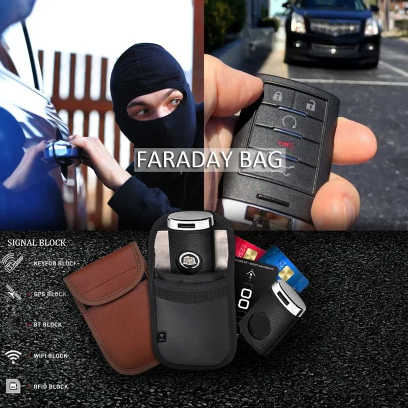 Anti-theft RFID Signal Blocking Faraday Keyless Entry Car Key Pouch Case Bag RFID Signal Blocking Bag Cover Keychain 2pcs