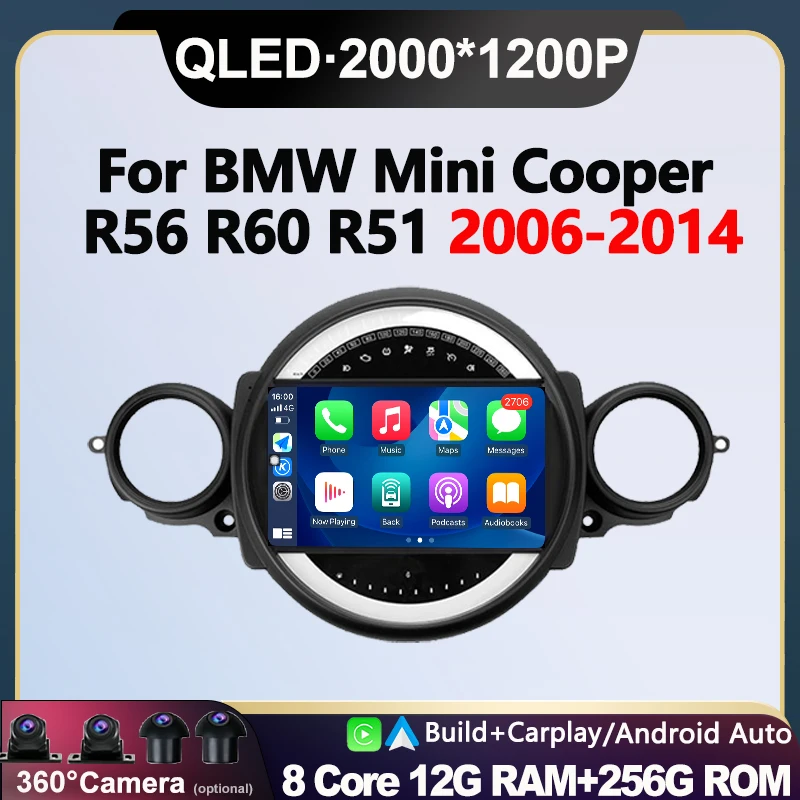 Radio Estéreo con GPS Android 16 para BMW Mini One Cooper R55 R56 Peaceman Mini Clubman 2006 2007 2008-2014, Reproductor DSP con Carplay 1