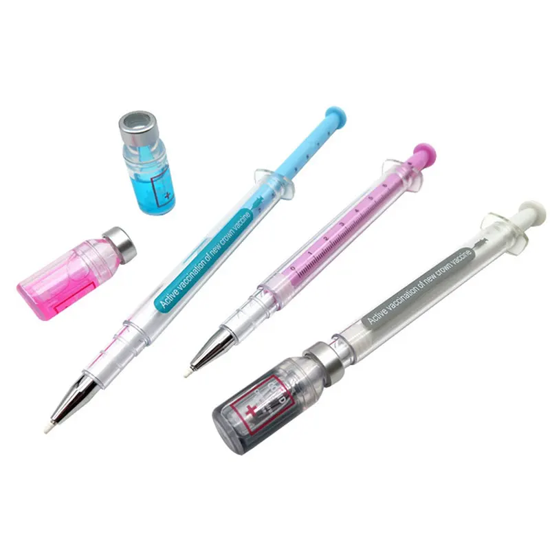 1 Piece Syringe Gel Pen Simulation Eliminates Virus Injection Syringe Shape Black Ink Signature Pen Vaccine Pen