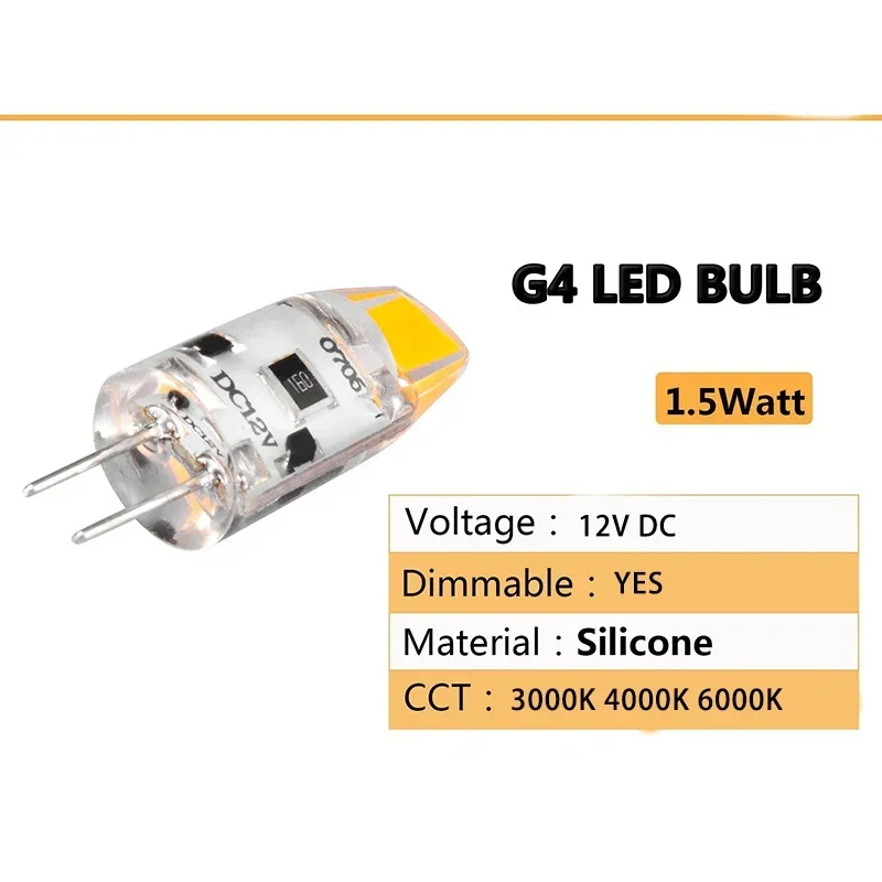5 Pack G4 Cob Led Bulb Mini 12V DC 1.5W Equivalent 10W 15W T3 Halogen Lamp JC Bi-Pin Base for Indoor Outdoor Landscape Lighting