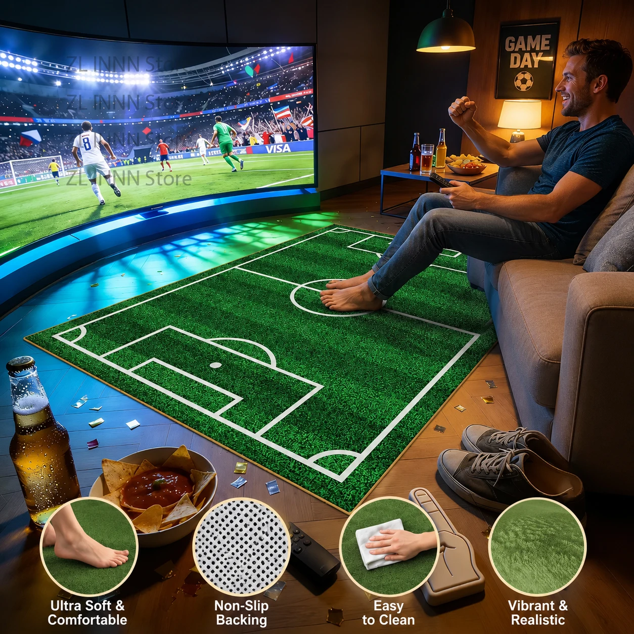 Soccer Field Large Area Sports Theme Rugs Decoration Home Living Room Fluffy Soft Carpet 200×300 Bedroom Game Pitch Mat Kids 1