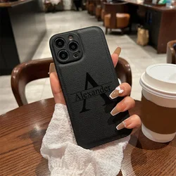 Custom Initials Leather Phone Case with Laser Engraving and Bold Lettering for iPhone 17 (Black)