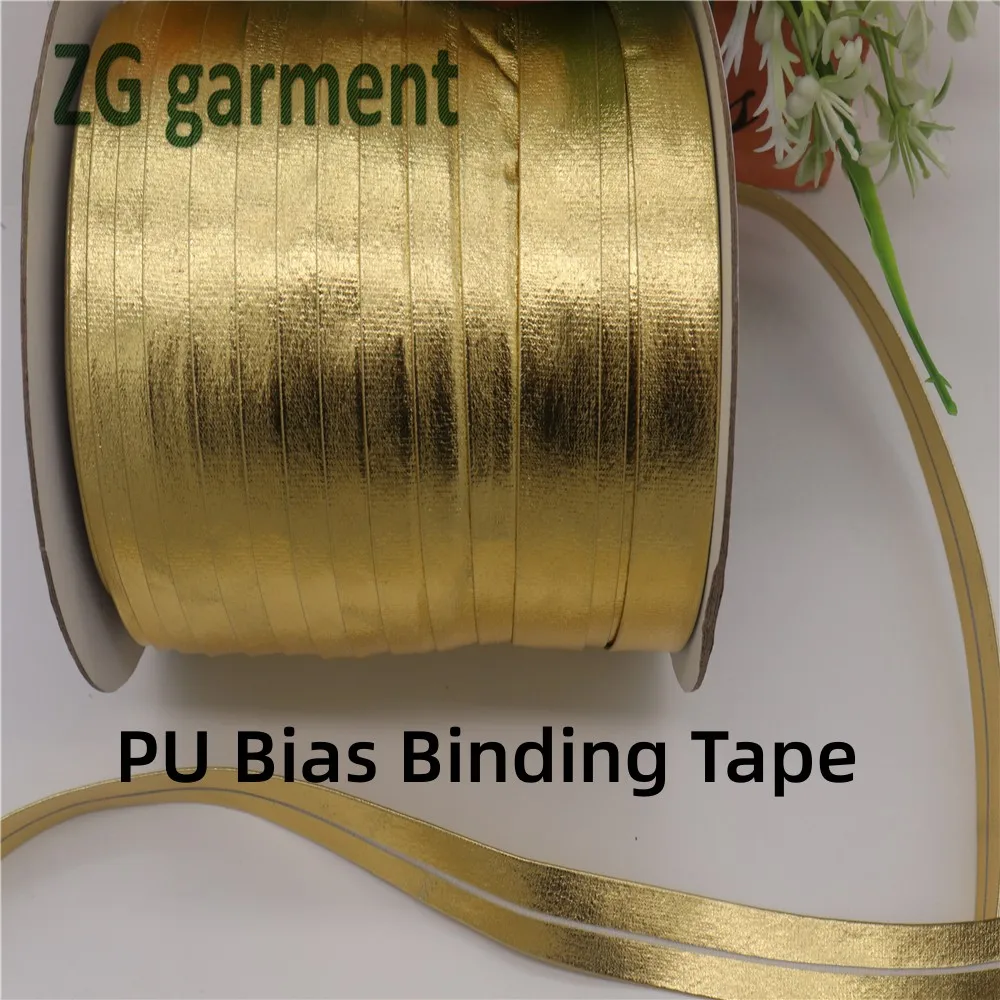 5/8(15mm) 메탈릭 바이어스 테이프 바이어스 바인딩 리본 단색 PU 골드 DIY 드레스 의류 수제 바느질 재료