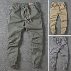 Men's Jeans/Pants High Waist Cargo Pants Solid Color Drawstring Casual Vintage Cropped Trousers Social Clothing for Daily Wear
