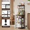 5 Tier Coffee Bar Station with Power Outlets,Bakers Rack for Small Space,Large Storage Space Coffee Cart with 4 Hooks 5