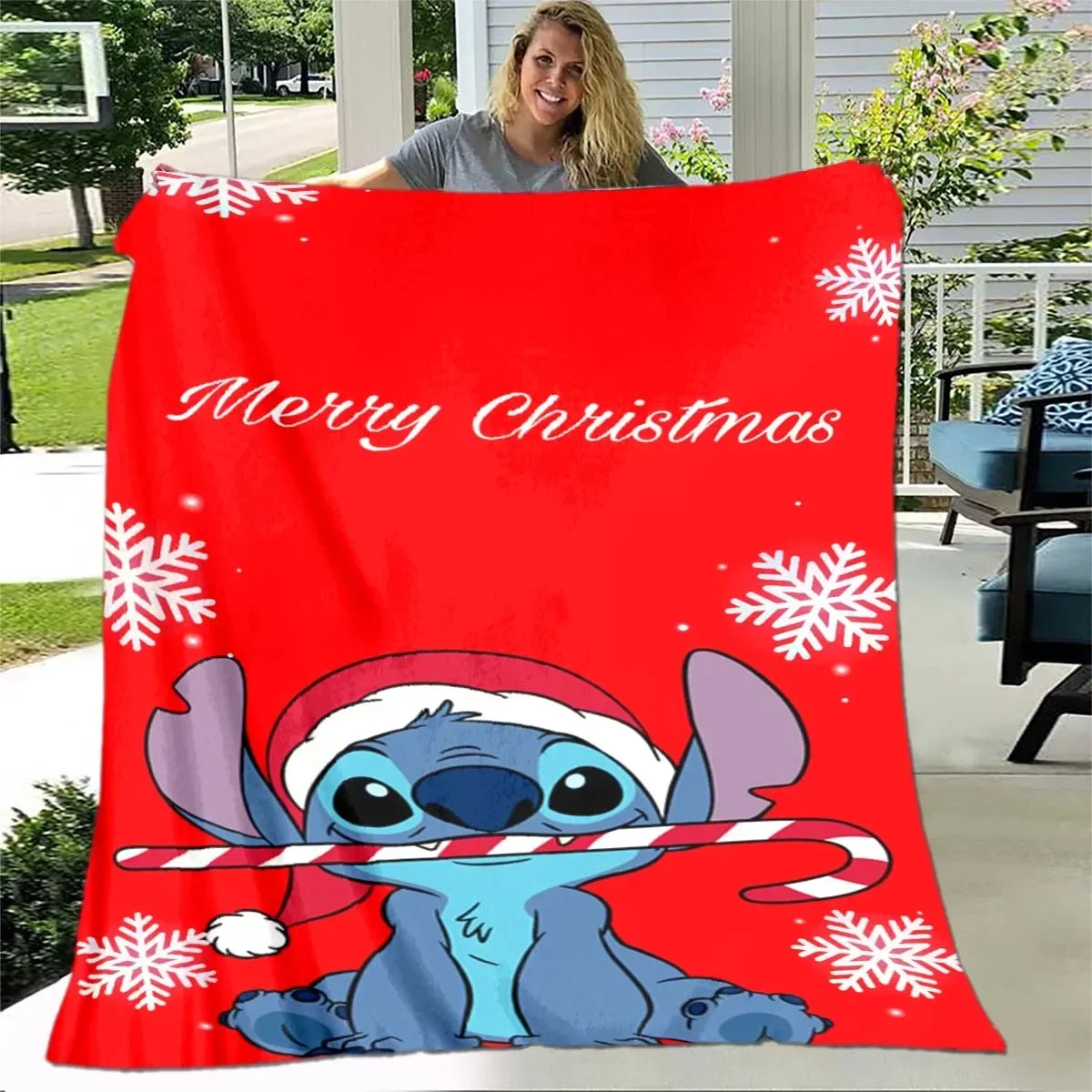 thumbnail image 1 of Manta de felpa suave con dibujos animados de Disney Stitch, manta de franela para sala de estar, dormitorio, cama, sofá, funda de picnic, 1 of 5