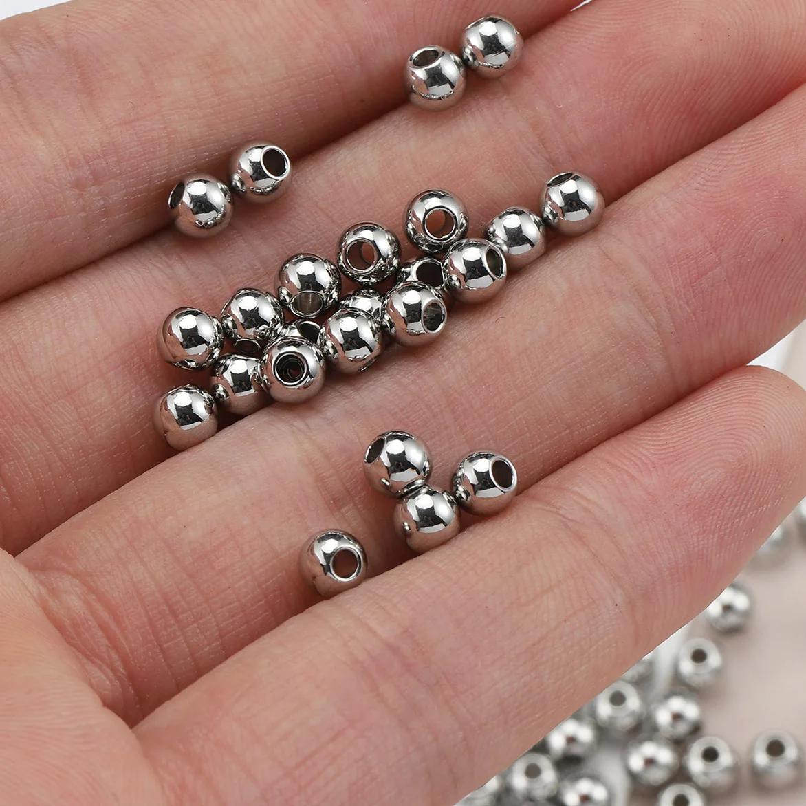 

100pcs/lot Stainless Steel Bracelet Big Hole Beads DIY Handicraft Accessories Findings Loose Spacer Beads For Jewelry Making