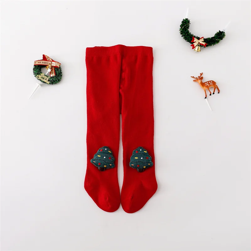 Christmas Baby Girls Tights Fashion Knitting Red Toddlers Leggings Autumn Cotton Pantyhose New Year Gifts Clothing Accessories knit tights girls pantyhose