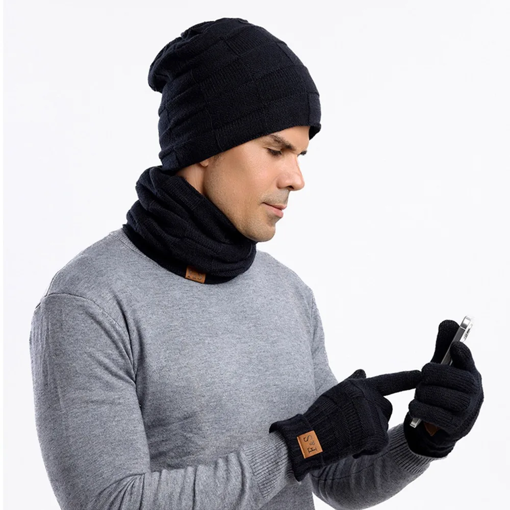 Hat Scarf and Gloves Set 3 in 1 Mens Winter Warm