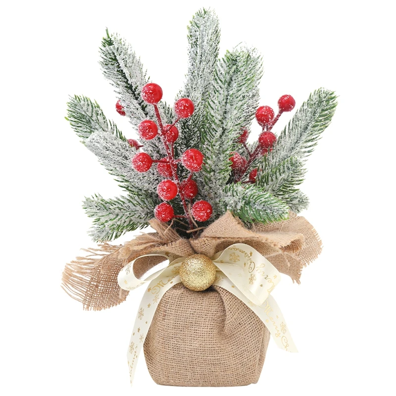 Árbol de navidad artificial de mesa con piñas y bayas rojas_voghion.com