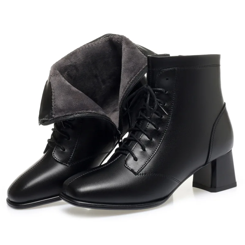 

ZXRYXGS Cross Strap Zipper Autumn Single Boots Thick Mid Heel Boots 2023 Plus Velvet Warm Shoes Woman Boots Fashion Women Boots