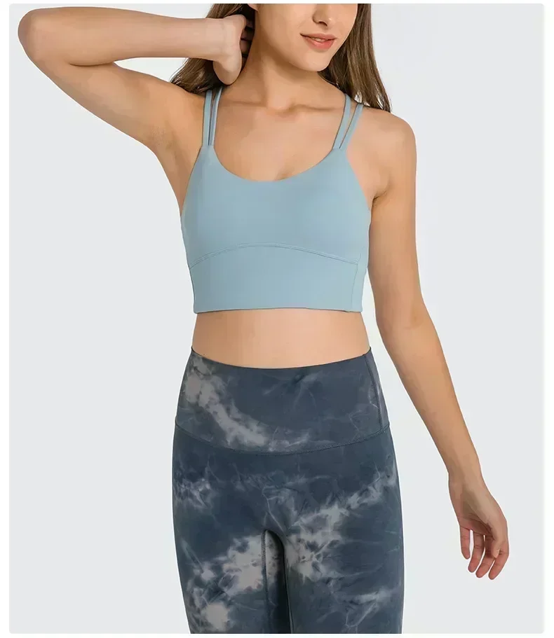 Lemon Align Cross Double Straps Cozy Soft Fitness Sport Bras Women Push Up Gym Medium Support Padded Yoga Bra Workout Tops