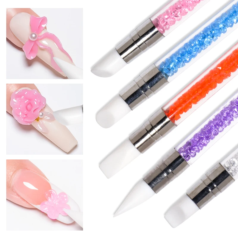 Nail Art Pinsel Set – 5 Stück Doppelkopf-Liner Mit Kristall-Griff, Für Akzentnägel, Punktierung & Nageldesign