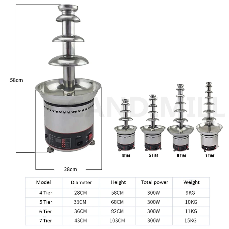 110V/220V Chocolate Melt With Heating Fondue Fountain 4/5/6/7 Tier Chocolate Fountain Melting Machine