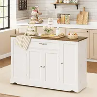 47'' White Rolling Kitchen Island with Storage & Adjustable Shelves, Mobile Dining Cart 5