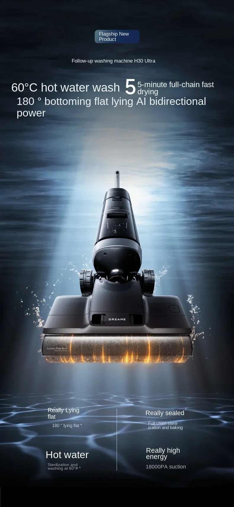 DREAME H30 Ultra Floor Washer Hot Wash, Dry, Remove Bacteria, Suction, Mop and Wash One Household Appliance Flat Lying Version 6