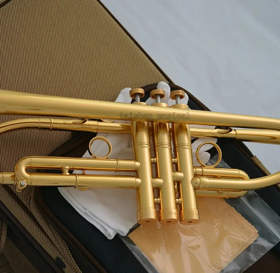 Brushed gold plated Professional Bb Trumpet Horn Monel piston With Case