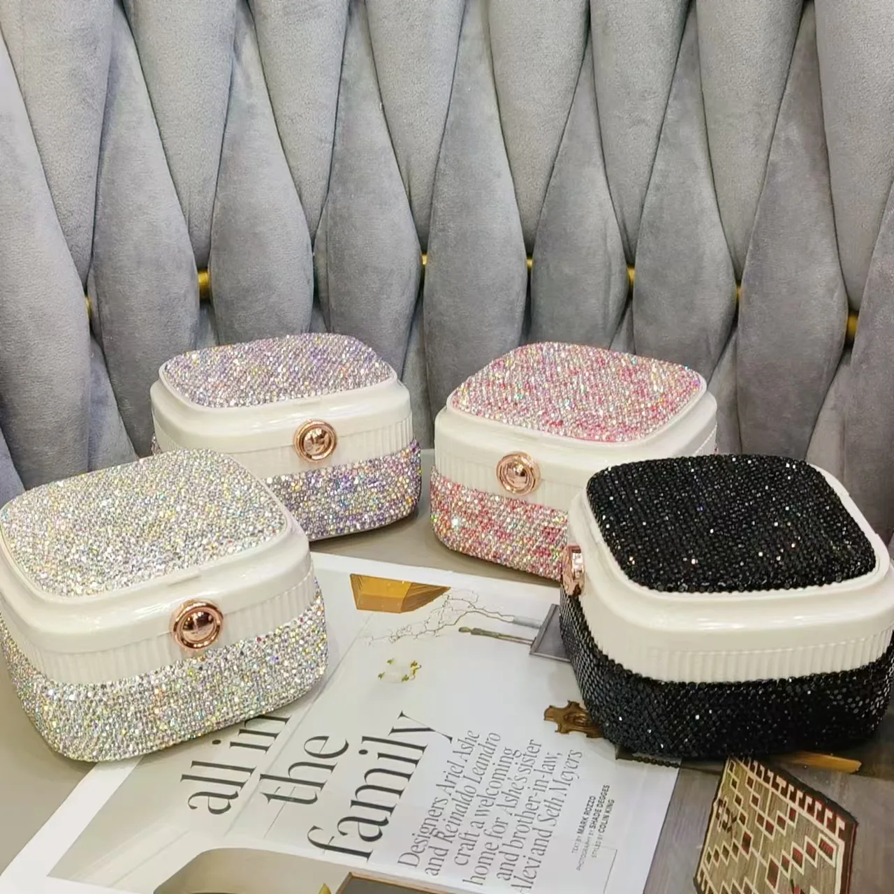 Luxus Reisen Tragbare Schmuckschatulle Glas Strass Handgemachte Ring Halskette Ohrring Organizer DIY Mosaik Handwerk Bling Geschenk – Detail 1