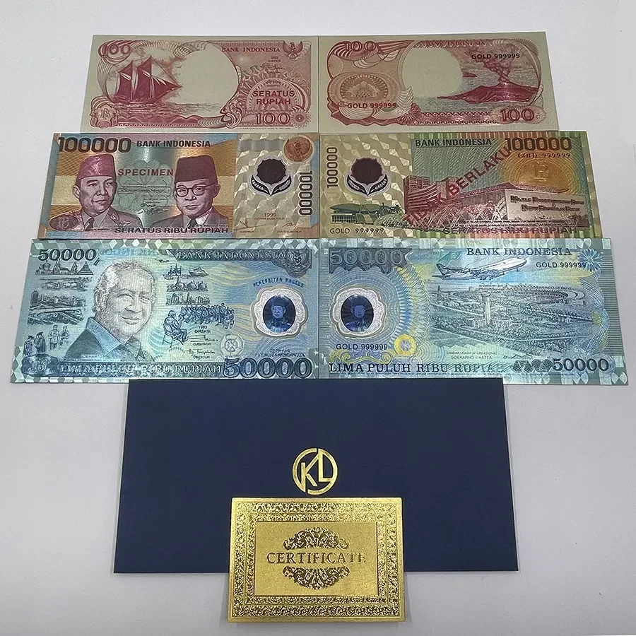 

10pcs/lot Beautiful Indonesia Colored Gold Banknote 100 100000 50000 Rupiah Gold Banknote for Nice Collection Souvenir gift