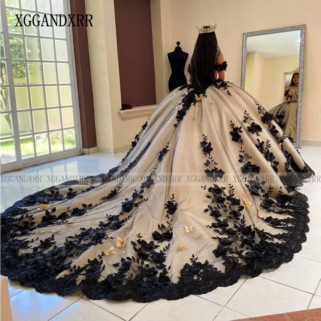 vestidos de xv negro con rosa