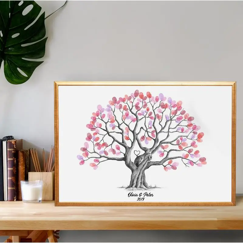 Personalised Fingerprint Tree Canvas Wedding Guest Book Creative Poster Wedding Gift Signature Marriage Souvenir Party Decor