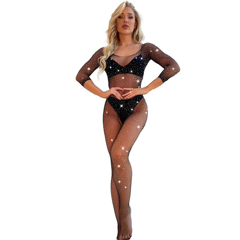 Off Shoulder Rhinestone Transparente Porn Lingerie Adult Sexy Clothing See Through No Crotch Fishnet Bodysuit Bodystocikngs_voghion.com