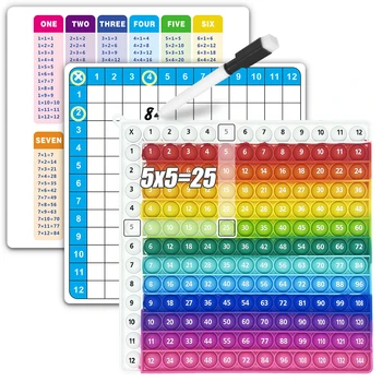 12x12 Multiplication Math Games Flashcard Set Erasable Pen Writing Board Educational Toys Reusable Practice Cards for Kids Age3+ 1
