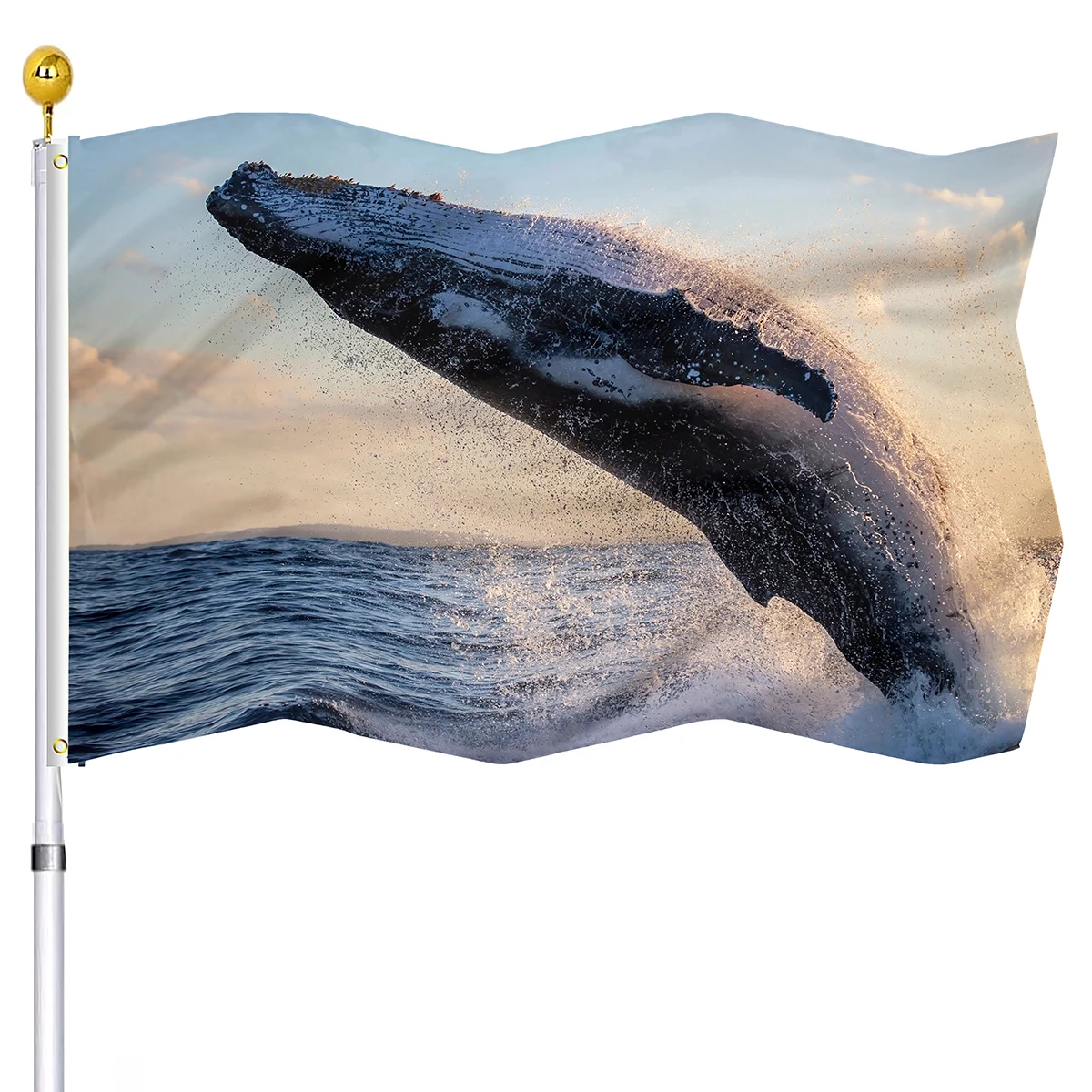

Jumping Whale Flags Sea Life Ocean Underwater Animal Flag with Brass Grommets Indoor Outdoor Decorative Double Stitched Flags
